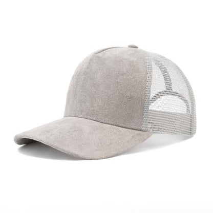 TopTie Suede Mesh Baseball Cap, Breathable Snapback Trucker Cap, 5-Panel Unisex Adjustable Sports Hat for Outdoor - color: Grey