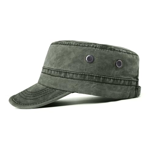 meioro Military Cadet Army Cap Vintage Washed Cotton Flat Top Hat - color: Army Green