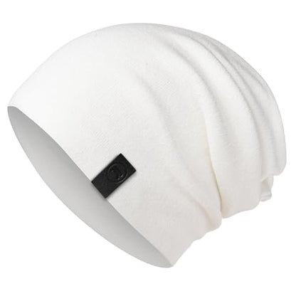 Warm Slouchy Beanie Hat - Deliciously Soft Daily Beanie in Fine Knit - color: White