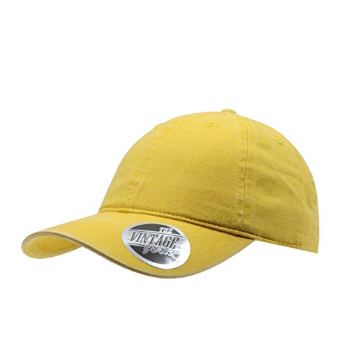 The Vintage Year Washed Cotton Low Profile Dad Hat, 6 Panel Soft Crown Baseball Cap, Brass Buckle, One Size Fits Most - color: Faded Goldenlite