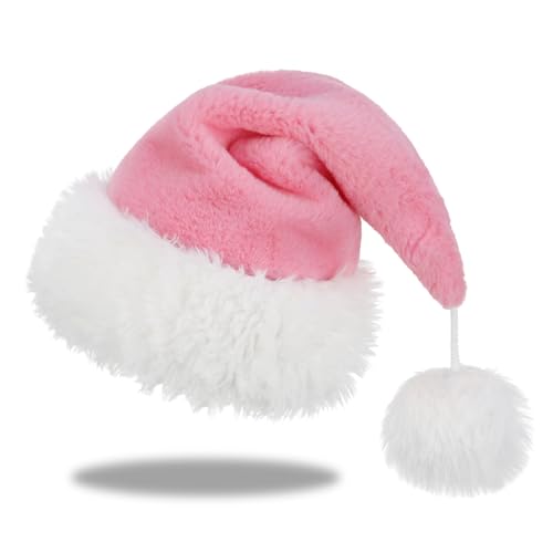 Personalized Santa Hat for Adults, Super Soft Plush Holiday Christmas Hat, Xmas New Year Party Headwear - color: Plush-light Pink