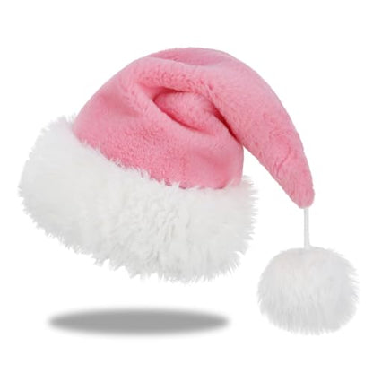 Personalized Santa Hat for Adults, Super Soft Plush Holiday Christmas Hat, Xmas New Year Party Headwear - color: Plush-light Pink