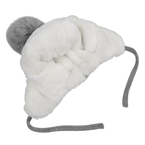 IPENNY Women's Winter Faux Fur Lined Trapper Hat, Warm Knitted Beanie with Pom Pom & Earflaps, Warm Ski Cap for Cold Weather - color: Grey