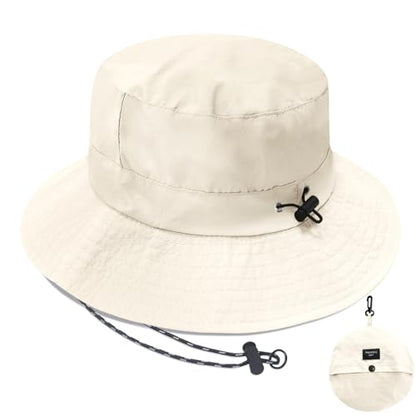 PFFY Waterproof Bucket Hats for Men Women Packable Sun Hat for Outdoors - color: Solid Beige