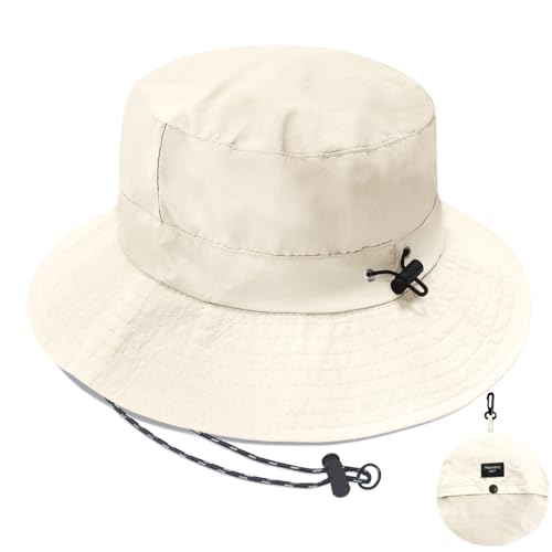 PFFY Waterproof Bucket Hats for Men Women Packable Sun Hat for Outdoors - color: Solid Beige