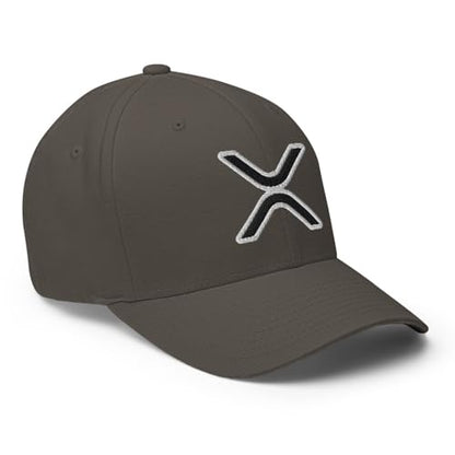 FX XRP Fitted Hat Embroidered Curved Bill Mid Crown Closed-Back Structured Twill Cap - color: Dark Grey, size: Small-Medium