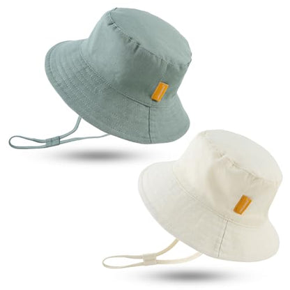 JANGANNSA Cotton Baby Sun Hat Infant Toddler Boys Girls Bucket Hats Summer Sun Protection Kids Beach Caps - color: Beige+green, size: 1-2T