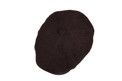 8 Panel Wool Blend Newsboy Cap – Classic Tweed & Herringbone Baker Boy Hat for Men & Women - color: Dark Burgundy Herringbone, size: Medium