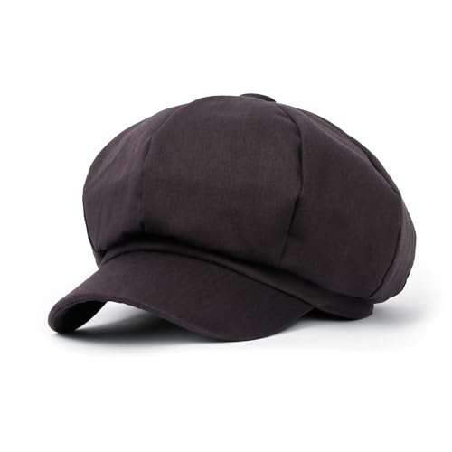 ililily Washed Cotton Newsboy Cabbie Cap Corduroy Duck Bill Flat Hunting Hat - color: Cotton Dark Grey