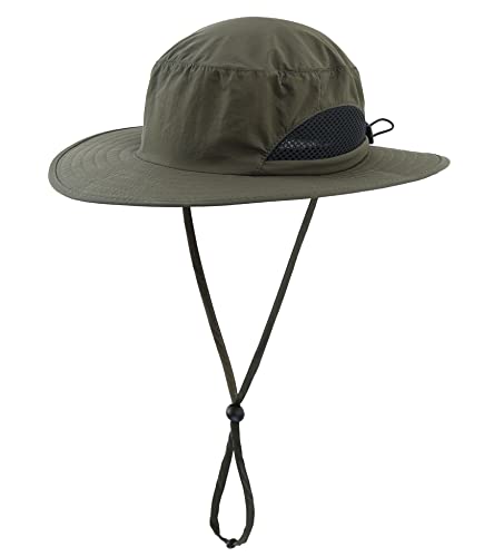 Kids Sun Protection Hat Quick Dry Adjustable Wide Brim Bucket Hat for Boys Girls Summer Fishing Hiking - color: Army Green