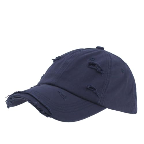 Washed Cotton Distressed with Heavy Stitching Adjustable Baseball Cap - color: Strap Navy