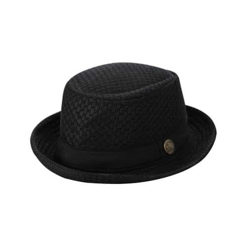 XGOPTS Unisex Summer Mesh Straw Porkpie Hat Trilby Jazz Fedora Panama Hats - color: Black