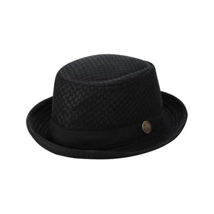 XGOPTS Unisex Summer Mesh Straw Porkpie Hat Trilby Jazz Fedora Panama Hats - color: Black