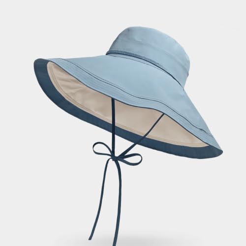 Women Bohemian Reversible Sun Hat Wide Brim Fishing Hats - color: M3016-bluebeige
