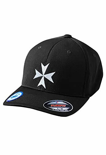 Knights Templar Maltese Cross Masonic Flexfit Adult Cool & Dry Sport Hat - color: Black, size: Large-X-Large