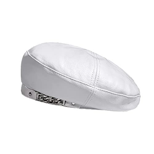 Fashion Soft PU Leather Beret Hat Beanie British Military Berets for Women - color: Chain White, size: 6 7/8-7 1/8