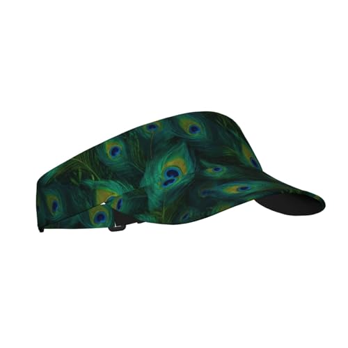 Sports Sun Visor Hat for Men Women, Adjustable Breathable Golf Tennis Cap - color: Green Fabric Peacock