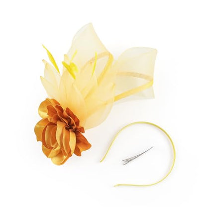 Fascinators Hat for Girls and Women Tea Party Flower Mesh Feather Kentucky Headwear with Headband and Clip - color: Gold