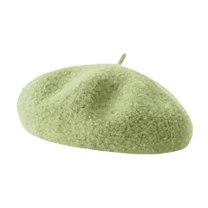 French Beret Hats for Women - Soft Warm Wool Solid Color Beanie Winter Cap - color: Pea Green