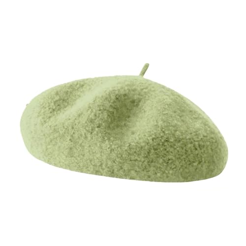 French Beret Hats for Women - Soft Warm Wool Solid Color Beanie Winter Cap - color: Pea Green