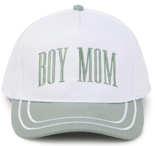 D&Y Retro 2-Tone Canvas Baseball Cap for Women - Funny Embroidered Distressed Snapback, Adjustable Cotton Dad Hat - color: Boy Mom-sage