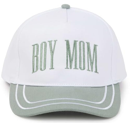 D&Y Retro 2-Tone Canvas Baseball Cap for Women - Funny Embroidered Distressed Snapback, Adjustable Cotton Dad Hat - color: Boy Mom-sage