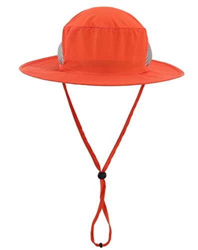 Kids Sun Protection Hat Quick Dry Adjustable Wide Brim Bucket Hat for Boys Girls Summer Fishing Hiking - color: Orange