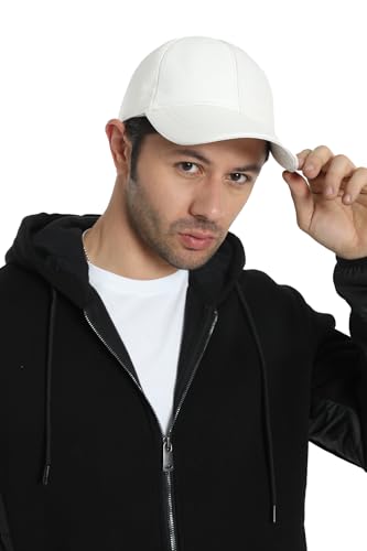 Genuine Leather Unisex Baseball Cap - color: Pearl White
