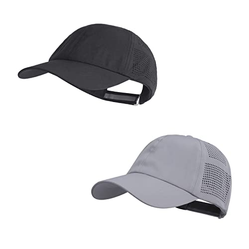 HH HOFNEN Women Quick Drying Baseball Cap Sun Hat Unstructured Golf Hat - color: #1 Black+light Gray