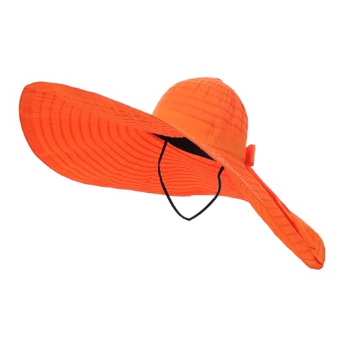 Women's Super Wide Brim Sun Hat - Extra Large Floppy Beach Bucket Hat, Foldable Summer Sun Protection Outdoor Travel Cap - color: Orange