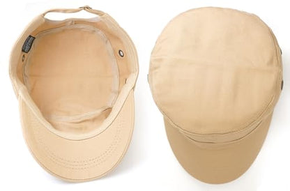 Men's Military Cadet Hat Flat Top Newsboy Cap - color: A - Beige