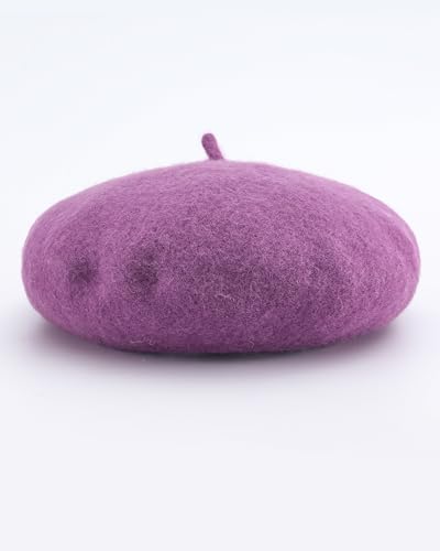 French Beret Hats for Women - Wool Solid Color Beanie Cap - color: Lavender