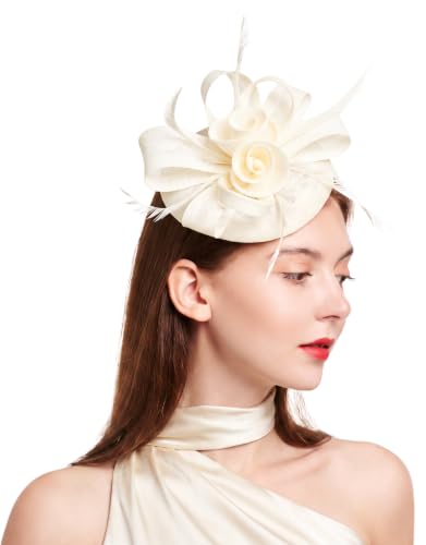 Flower Fascinator Hat Headband Clip for Women Tea Party - color: Cream-02