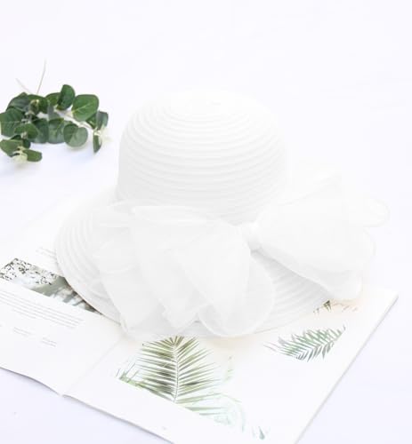 Women's Kentucky Derby Church Dress Hat Wide Brim Leaf Flower Bridal Shower Hat - color: 01 White
