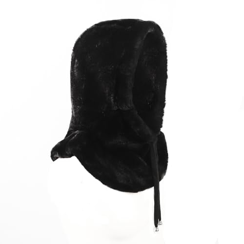 Women Faux Fur Winter Balaclava Hood Fleece Hooded Scarf Cold Proof Hat Neck Warmer Windproof Ski Balaclava Thermal Hood Hats - color: Black