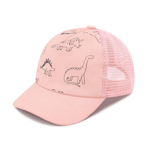Sarfel Baby Baseball Cap Toddler Baseball Hat with Mesh Infant Ball Cap Toddler Trucker Hat Baby Snapback Hat Kids Cap UPF50+ - color: Dinosaurs Pink With Mesh, size: 0-12 Months