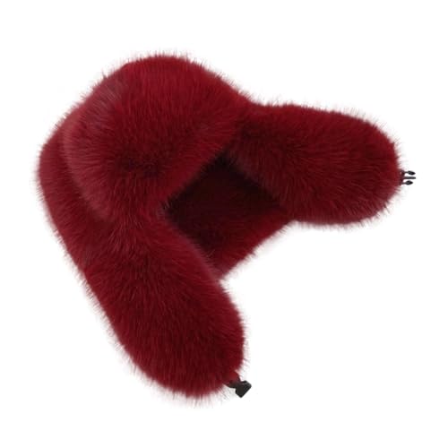 Women's Fluffy Trapper Hat, Long Pile Faux Fur Ushanka hat with Buckle, Luxurious Mink-Style Winter Warm Hat - color: Red