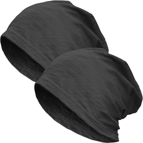 100% Cotton Thin Summer Slouchy Beanie Hat for Women Men Chemo Cap - color: 2pcs Black, size: Large