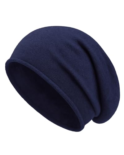 Zylioo XXL Slouchy Beanie for Big Heads Women,Lightweight Stretch Knit Hat - color: Navy Blue