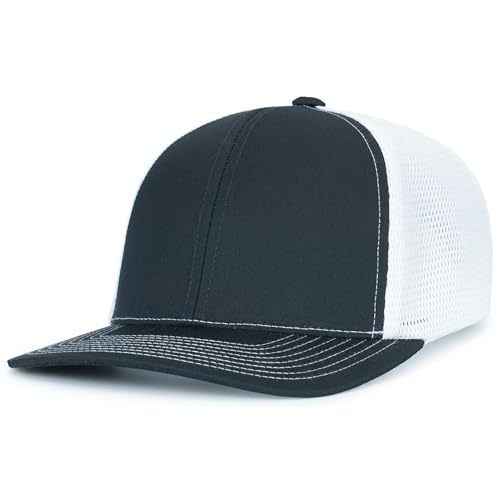 Pacific Headwear Contrast Stitch Trucker Pacflex Snapback Cap - color: Navy/White/Navy