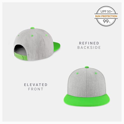CHOK.LIDS Classic Snapback Flat Bill Hat Blank Adjustable Baseball Cap - color: Ash/Lime