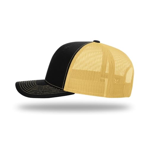 Richardson 112 Classic Six-Panel Adjustable Snapback Trucker Cap - color: Black/Vegas Gold