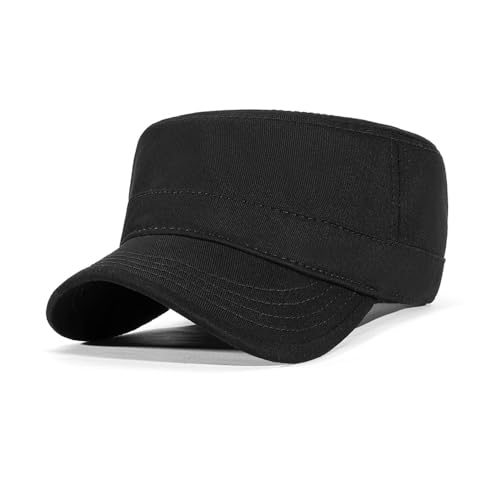 M,XL, XXL Military Hat, Big Head 22"-25" Cadet Army Cap for Men, Solid Cotton Flat Top Cap for Outdoor - color: Black, size: XX-Large