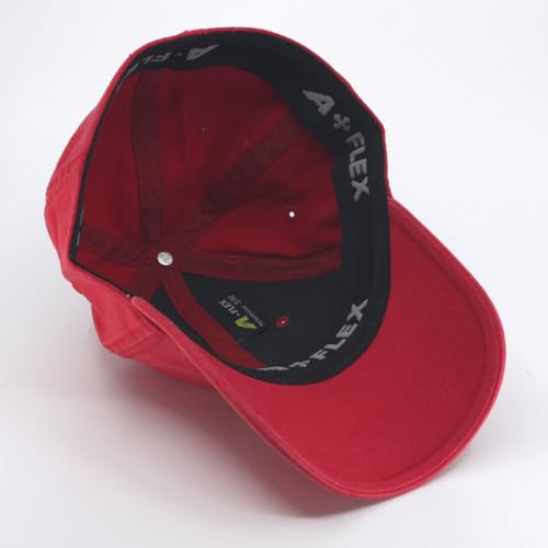 Cotton with Stretchable Polyester Air Mesh Back Flex Six Panel Baseball Cap - color: A-flex Red, size: Small