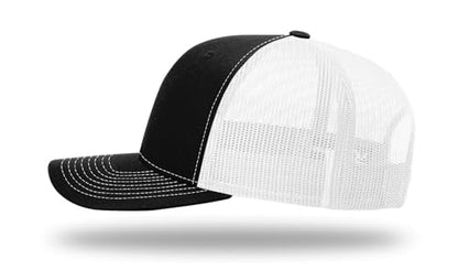 Richardson 112 Trucker Hat - Premium Blank Baseball Cap, Adjustable Snapback Hat - Structured Six Panel Richardson Blank Hats - color: Black/White