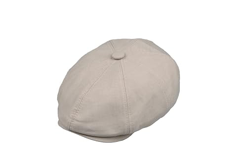8 Panel Newsboy Cap – Linen Blend with 100% Cotton Lining - color: Ivory, size: XX-Large