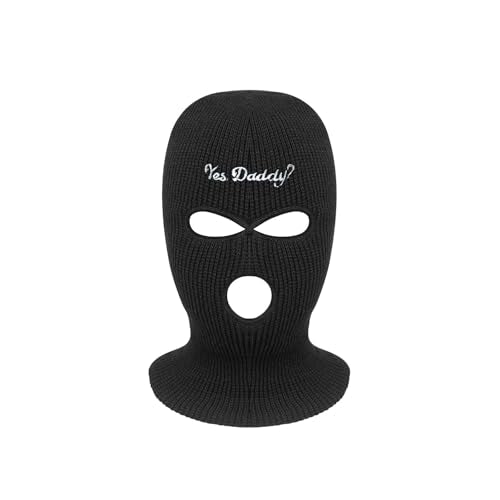 3 Hole Ski Mask Yes Daddy Balaclava Winter Full Face Cover Knit Beanie Spring Breakers Ski Mask for Men and Woman Sexy - color: Black