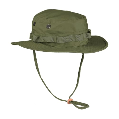 Mil-Tec Unisex Cotton Ripstop Boonie Hat - Durable Lightweight Tactical Outdoor Vented Wide Brim Hat w/Adjustable Chin Strap - color: Olive Drab, size: Large