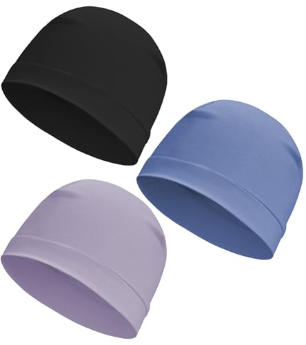 Cotton Skull Cap Sleep Cap Beanie Helmet Liner for Men Women - color: Set D-black,light Blue,light Purple