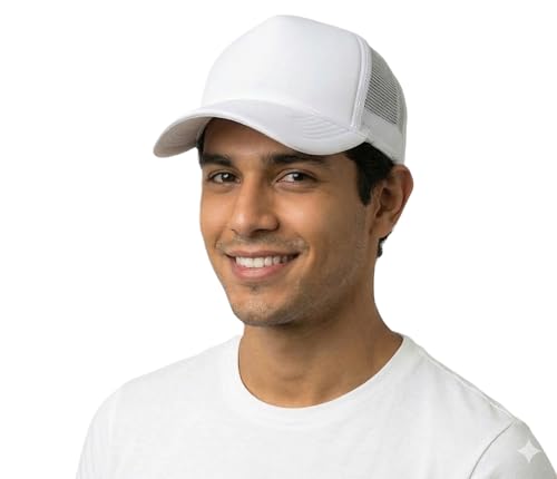 NYFASHION101 Plain Mesh Trucker Hat - Breathable 6-Panel Daily Snapback Cap, Customizable Ideal for DIY Embroidery & Patches - color: White
